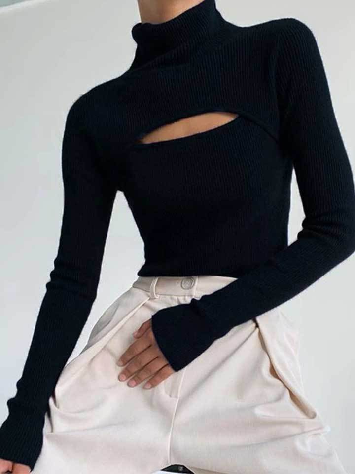 Women's Sexy Turtleneck Hollow Out Office Sweater-xinru
