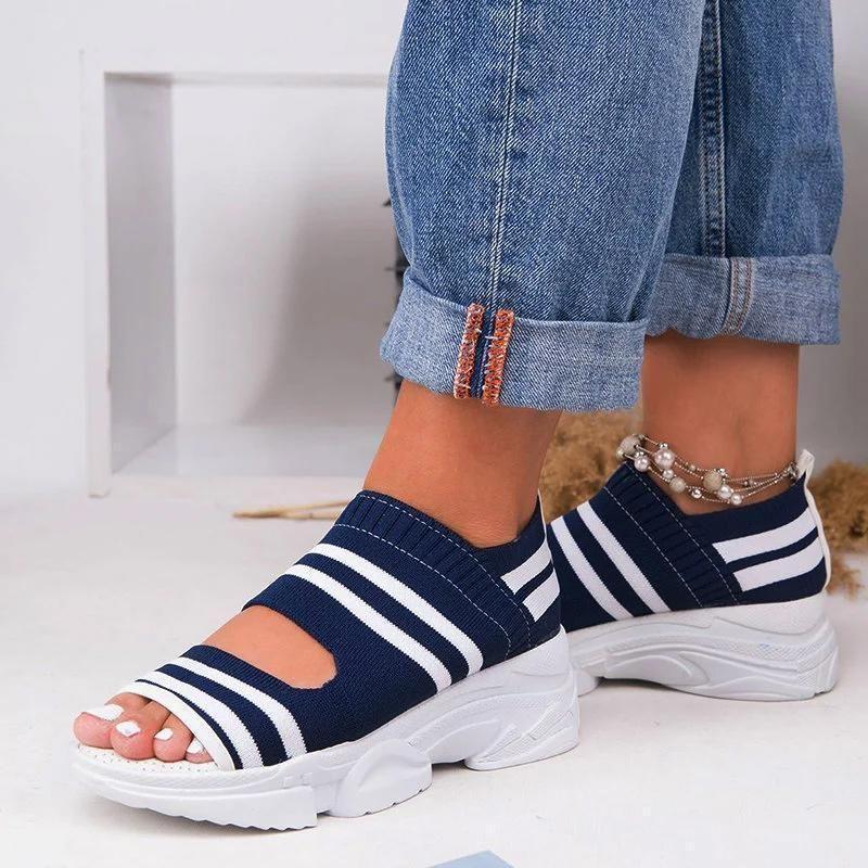 Casual Women Breathable Wedge Comfy Slip-On Open Toe Sandals Low Heel-xinru