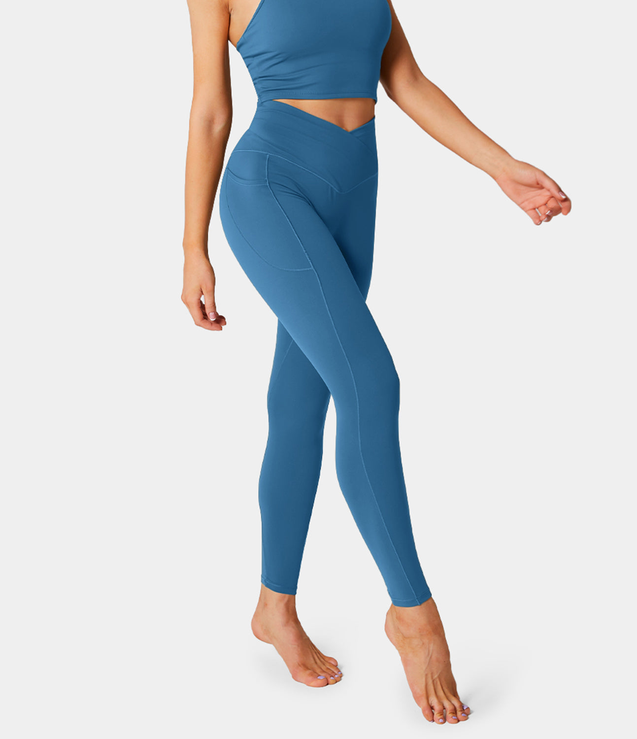 Cloudful® Crossover Pocket Plain 7/8 Leggings-xinru shop