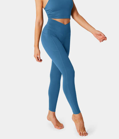 Cloudful® Crossover Pocket Plain 7/8 Leggings-xinru shop