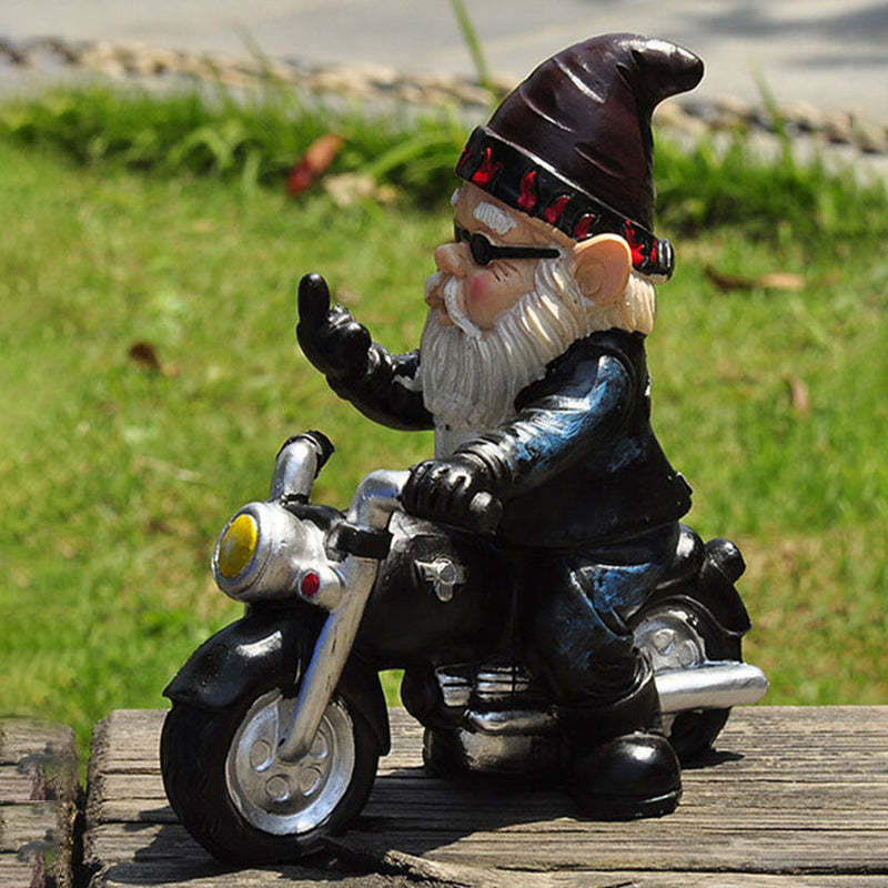 Gnome Dwarf Riding Motorcycle Garden Lawn Statue Ornament-xinru