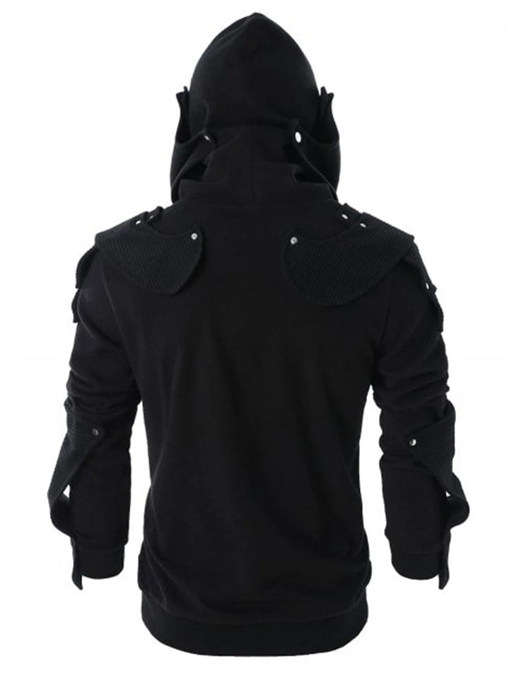Man Rivet Long Sleeve Drawstring Pullover Black Hoodie-xinru