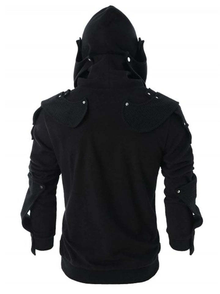 Man Rivet Long Sleeve Drawstring Pullover Black Hoodie-xinru
