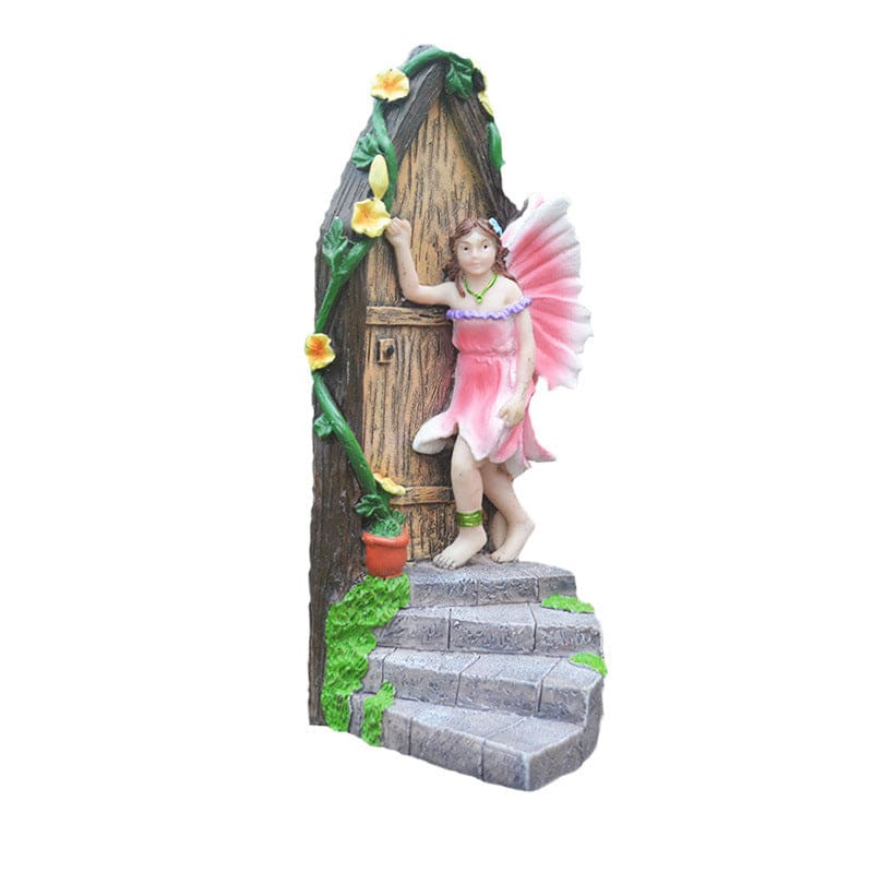 Fairy Garden Statue Small Elf Knocking On The Door Handmade Resin Art Ornament-xinru