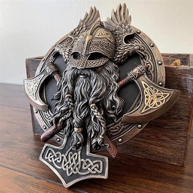 Norse Viking Berserker Warrior Wall Plaque Sculpture Home Art Decor Statue-xinru