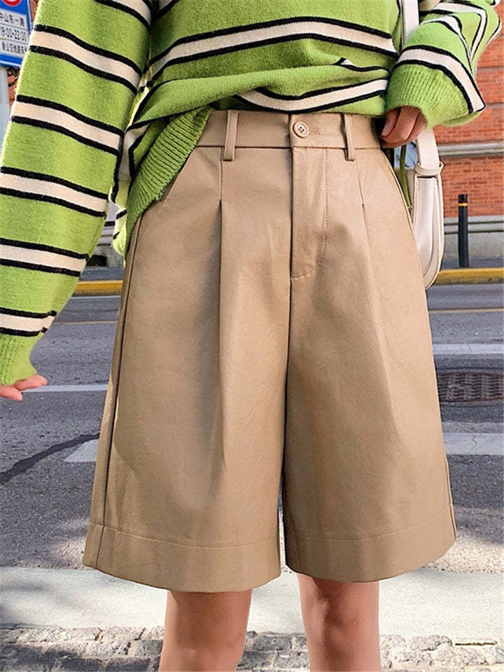 Fashion PU Leather Shorts Women's Plus Size Streetwear-xinru