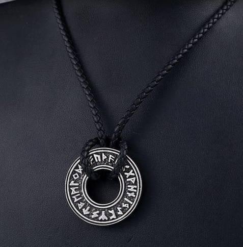 Viking Elder Futhark Runic Circle Rune Alphabet Wheel Pendant Necklace Jewelry-xinru