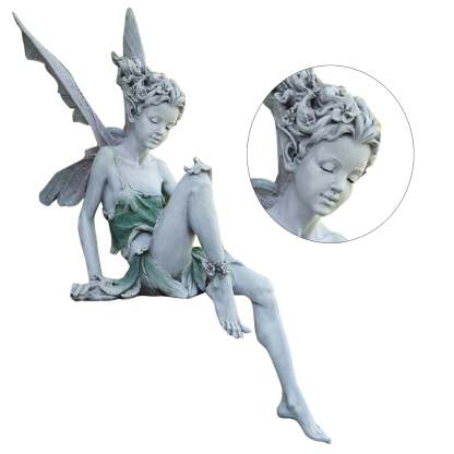 Flower Fairy Statue Garden Ornament Figure Sit Goblin Statue Resin Crafts-xinru