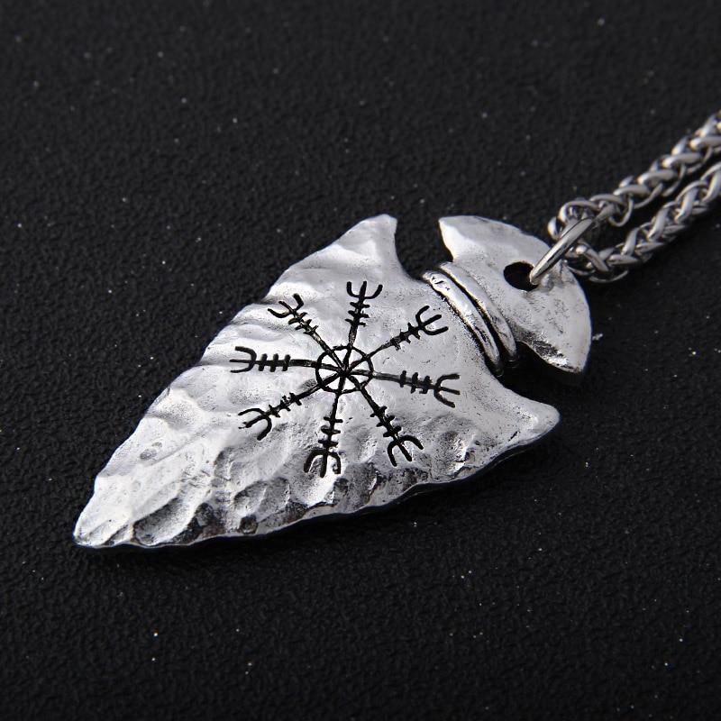 Nordic Viking Spear Pendant Necklace 閳ユガelm of Awe閳?Arrowhead Vegvisir Jewelry-xinru