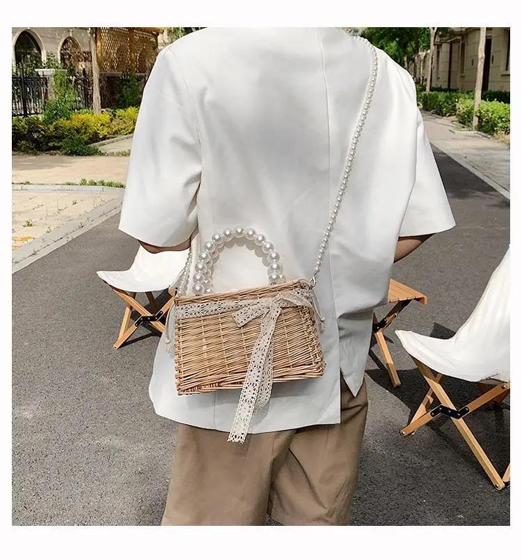 ストローバッグパールチェーンバッグ-xinru shop