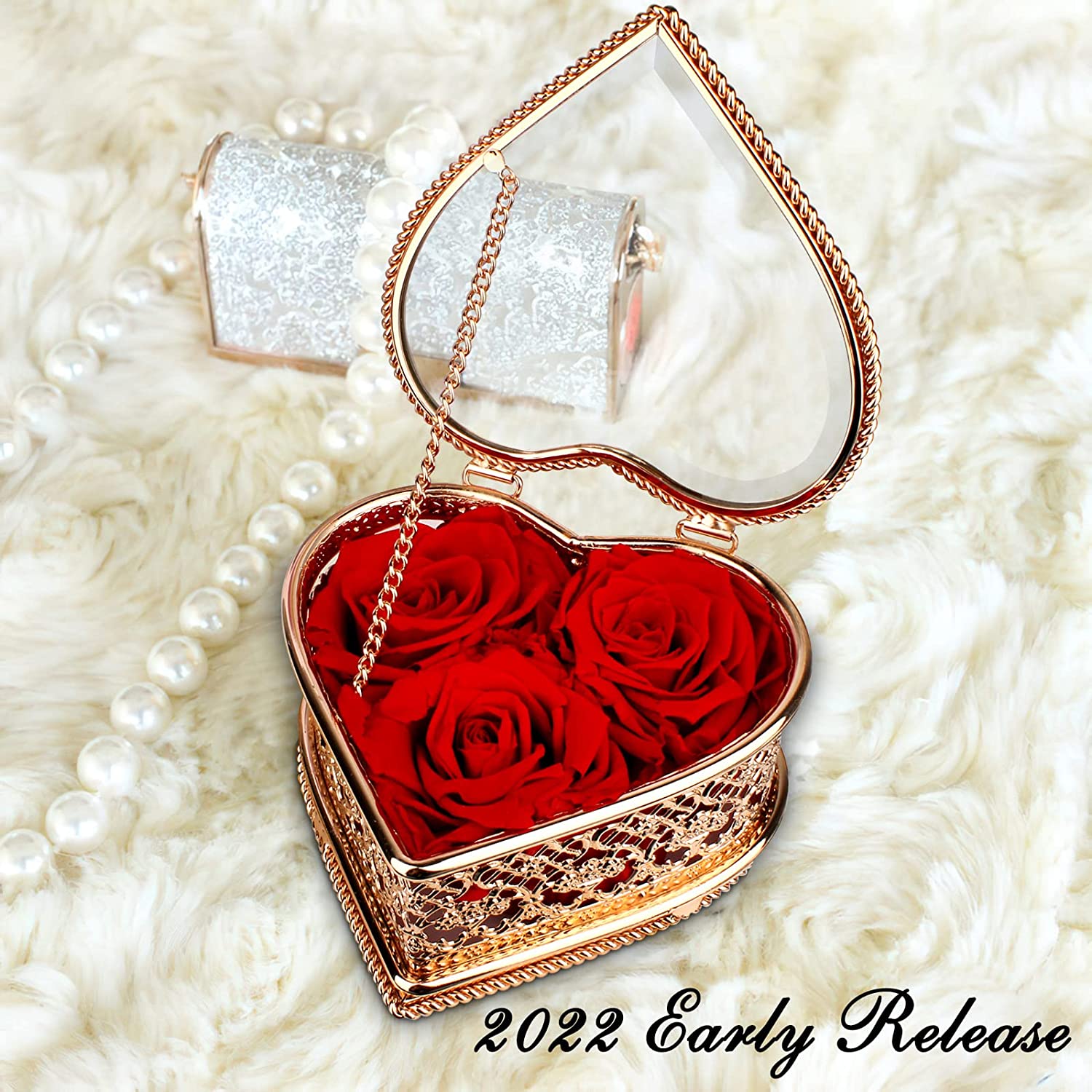 Mother's Day Gift Preserved Red Roses In Heart-shaped Hollow Jewelry Box Gift-xinru