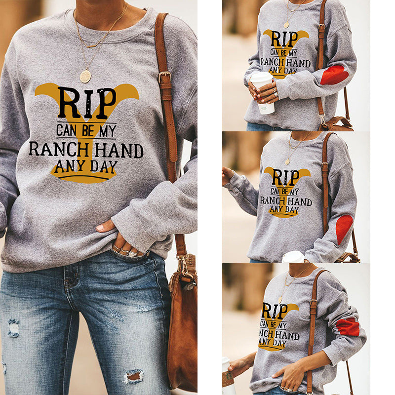 Women's Rip Can Be My Ranch Hand Any Day Yellowstone Dutton Ranch Sweatshirts Letter Round Neck Sweatshirt-xinru shop