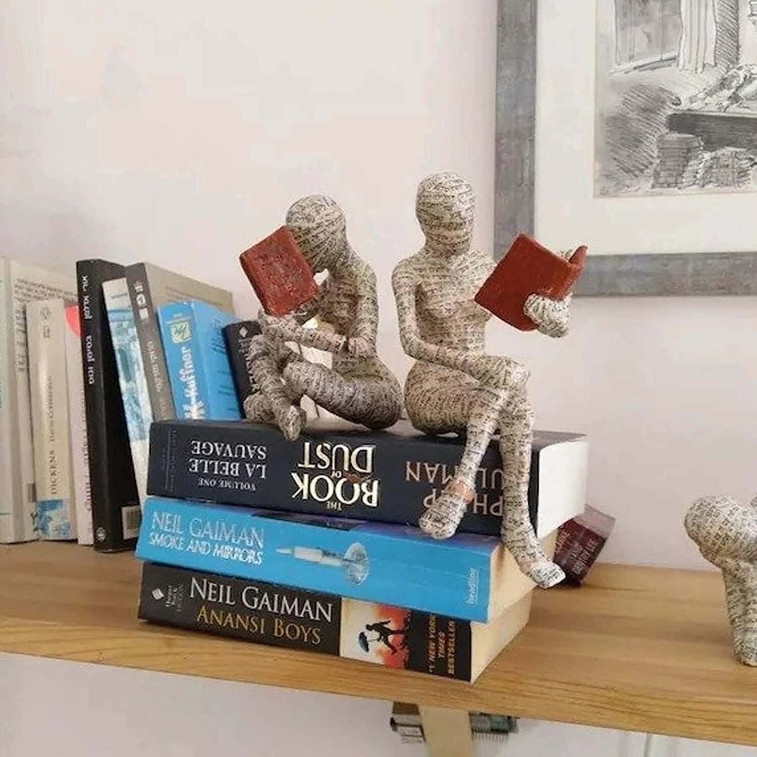 Pulp Woman Reading Resin Statue Bookshelf Abstract Sculptures Figurines Decor-xinru