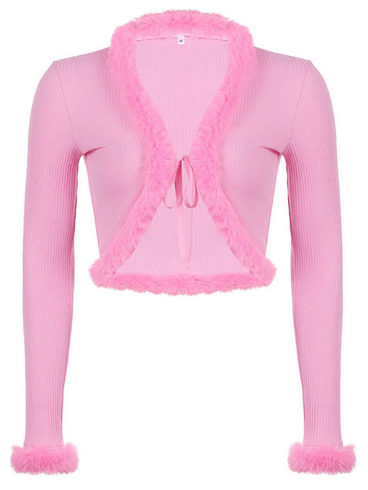 Women Sexy Ribbed Split Lace Up V Neck Feather Sleeve Shirt-xinru