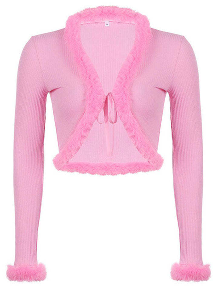 Women Sexy Ribbed Split Lace Up V Neck Feather Sleeve Shirt-xinru