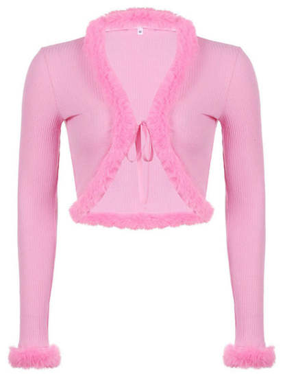 Women Sexy Ribbed Split Lace Up V Neck Feather Sleeve Shirt-xinru