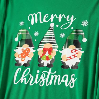 Plus Size Christmas Gnomes and Letter Print Green Family Matching Long-sleeve Pajamas Sets-xinru shop