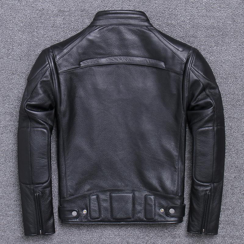 Classic Cowhide Leather Motorcycle Biker Jacket for Men-xinru shop
