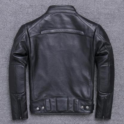 Classic Cowhide Leather Motorcycle Biker Jacket for Men-xinru shop