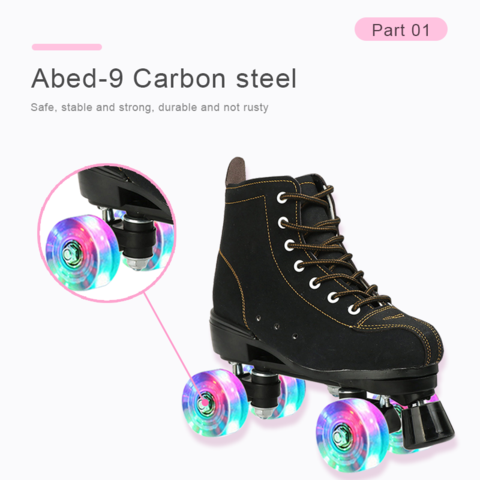 Black Cowhide Light Up Roller Skates For Men