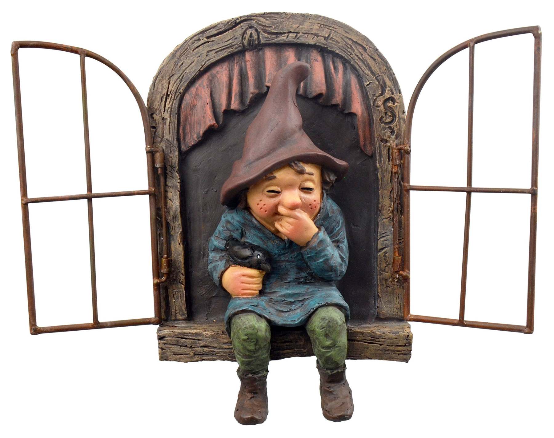 Wall Home Decor Giggling Gnome Sitting Window Sill 3D Resin Hanging Ornament-xinru