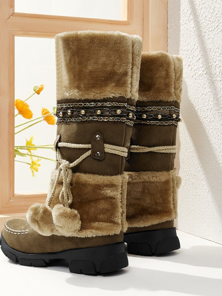Suede Pom-Pom Snow Boots-xinru shop