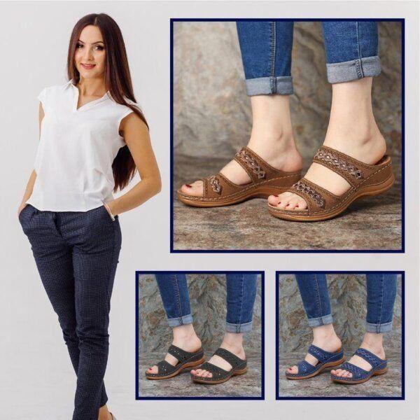 Premium Faux Leather Embroidery Women Slip-on Sandals Open Toe-xinru