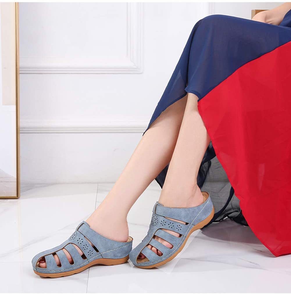 Hollow Out Closed Toe Wedges Backless Sandals-xinru shop