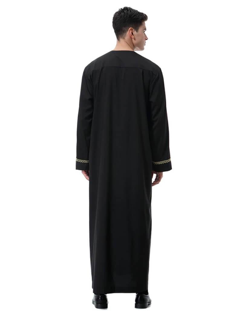 Men Round Neck Linen  Long Sleeve Muslim Islamic Clothing-xinru