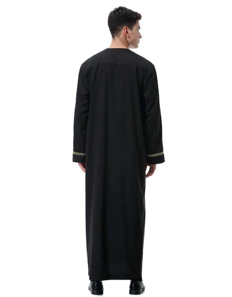 Men Round Neck Linen  Long Sleeve Muslim Islamic Clothing-xinru