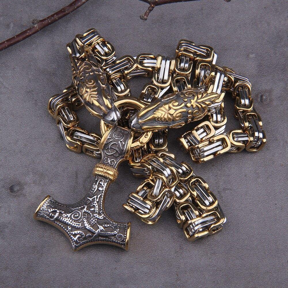 Viking Wolf Head Nordic Amulet Thor's Hammer Pendant Necklace-xinru