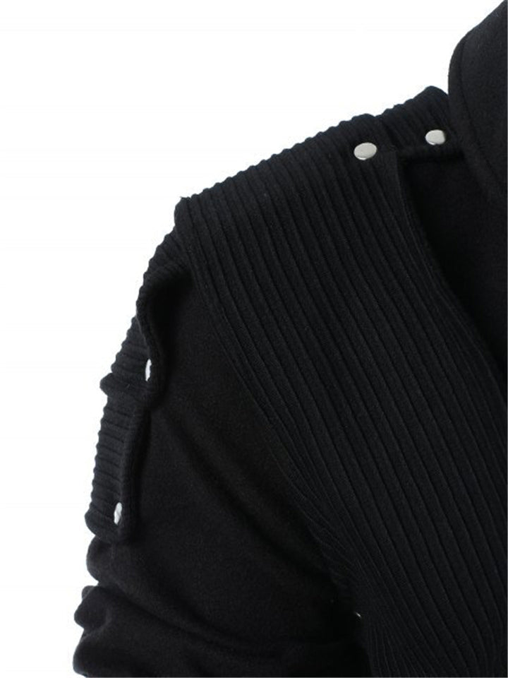 Man Rivet Long Sleeve Drawstring Pullover Black Hoodie-xinru