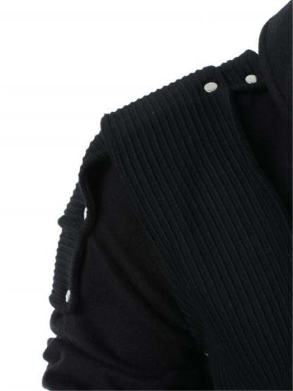 Man Rivet Long Sleeve Drawstring Pullover Black Hoodie-xinru