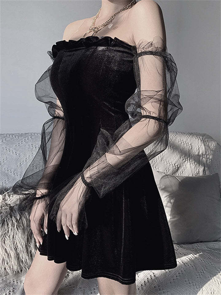 Women Sexy Lace Mini Sleeveless Purple Draped Bodycon Gothic Dress-xinru