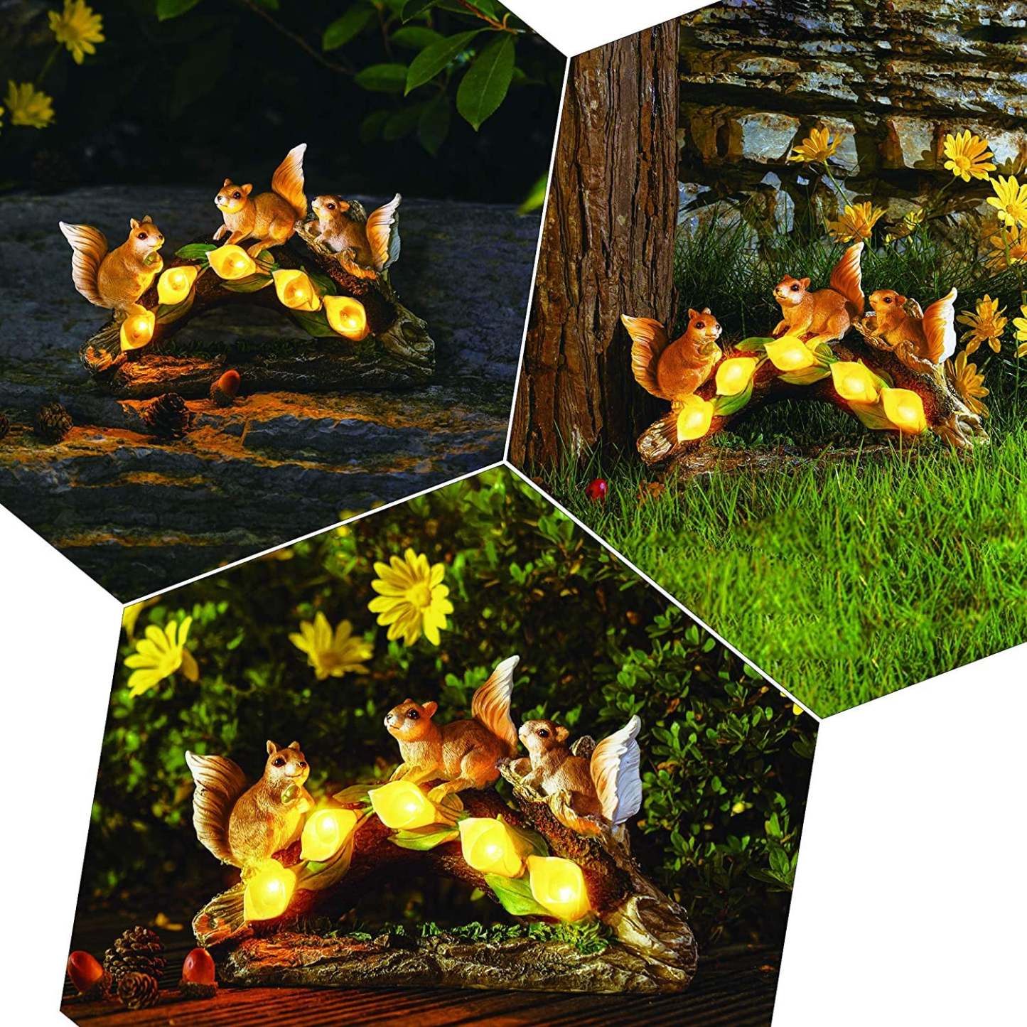 Solar Garden Squirrel Figurines Waterproof With 5 Calla Lily Lights-xinru shop