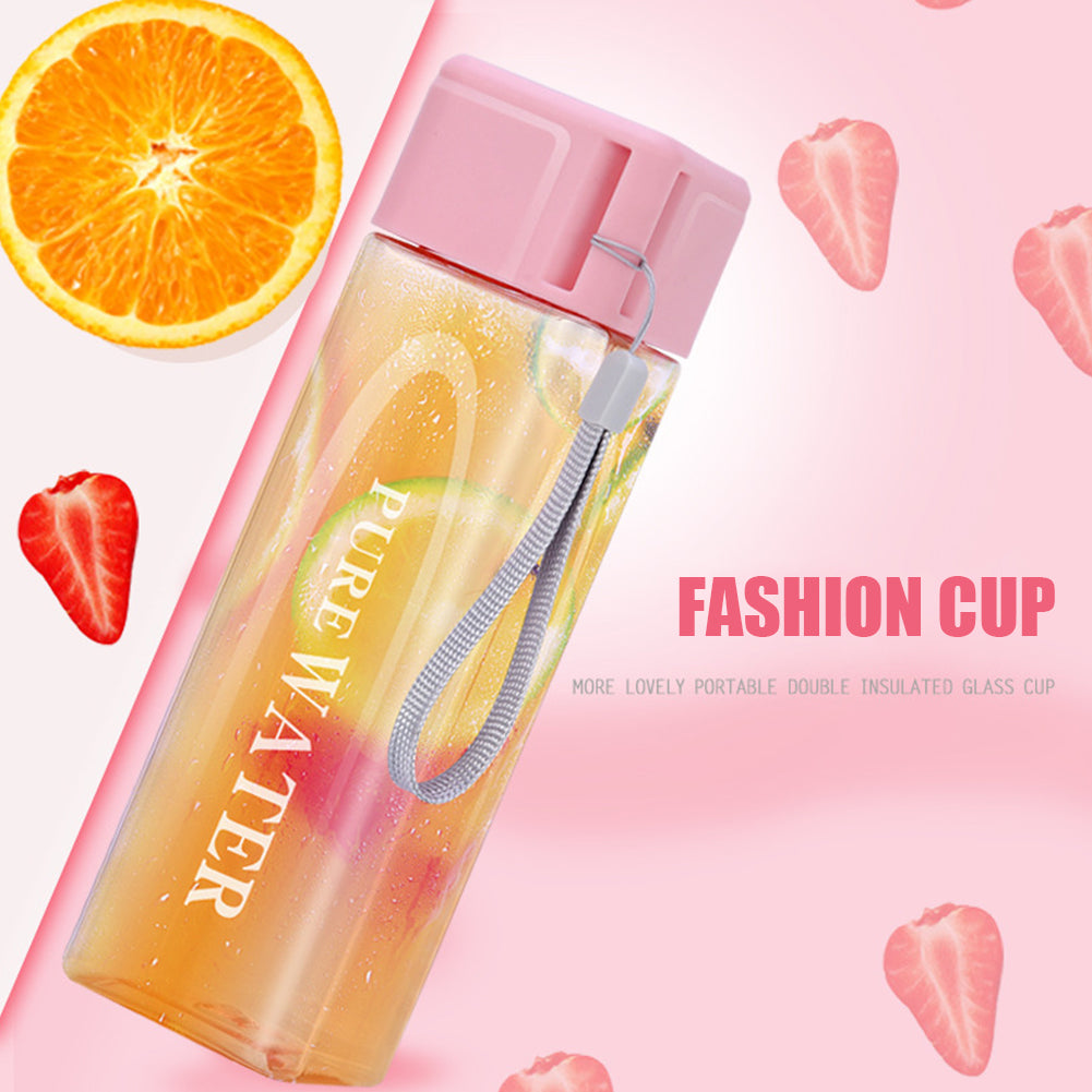 Water Bottle Outdoor Portable 450ml Water Cup Square Plastic Sports Drink Bottle-xinru
