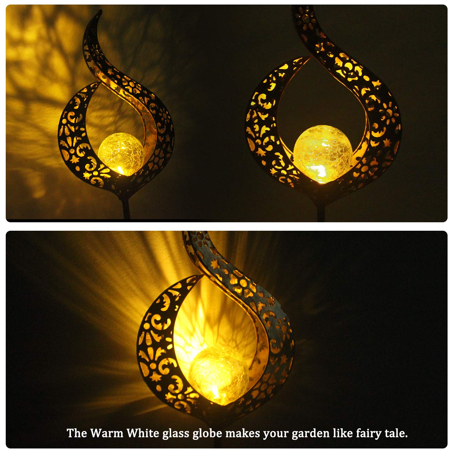 Solar Powered Metal LED Exterior Garden Light Outdoor Flame Effect Feature Lawn Ornament Solar Garden Lamp Warm White