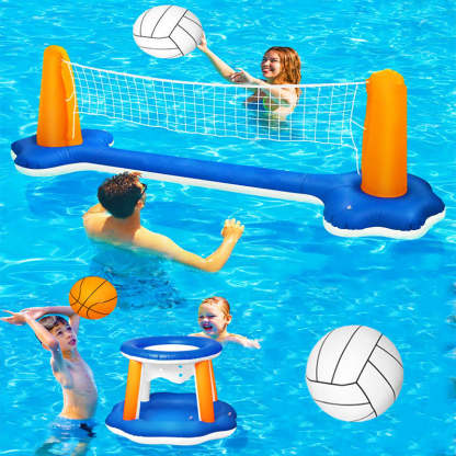 Inflatable Pool Float Set Volleyball Net Basketball Hoops-xinru