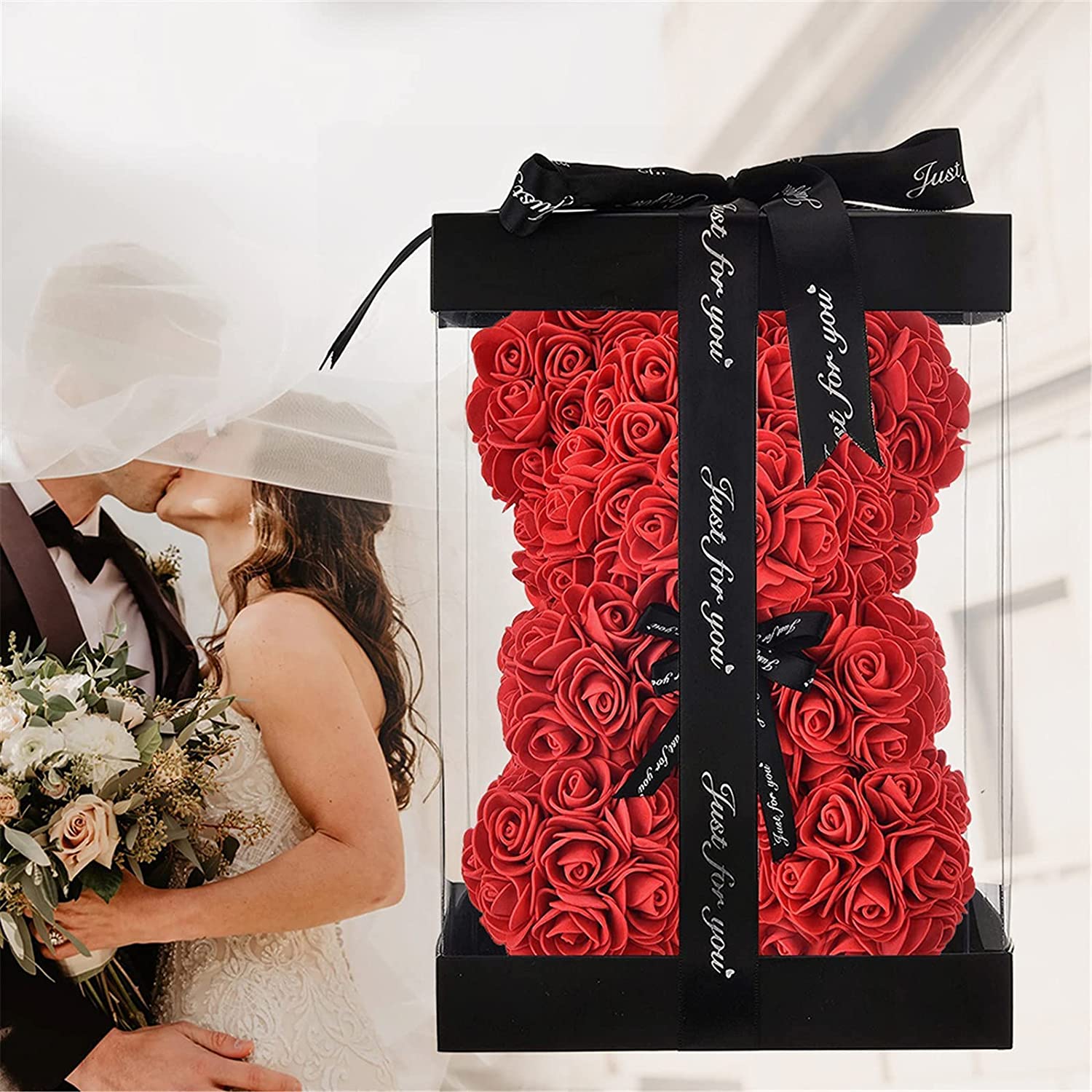 Mother's Day Gift Rose Bear With Light String Necklace Balloon Card Box-xinru