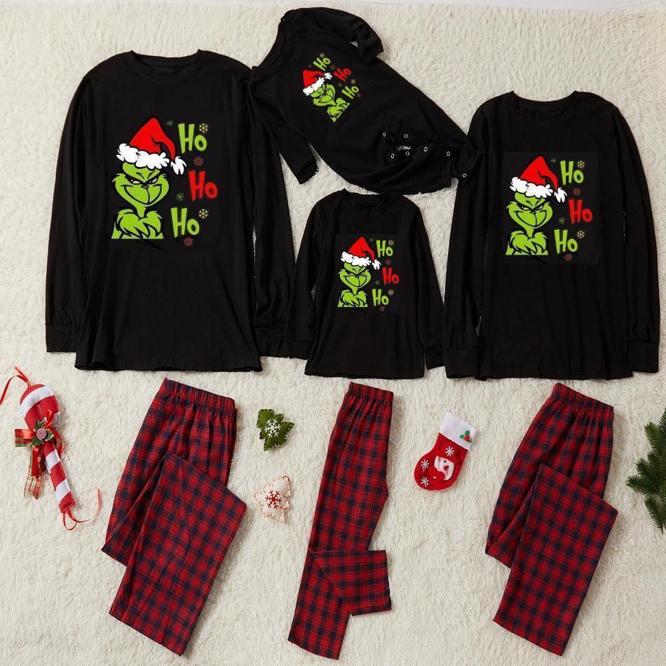 Plus Size Grinch Printed Plaid Design Christmas Family Matching Pajamas-xinru shop