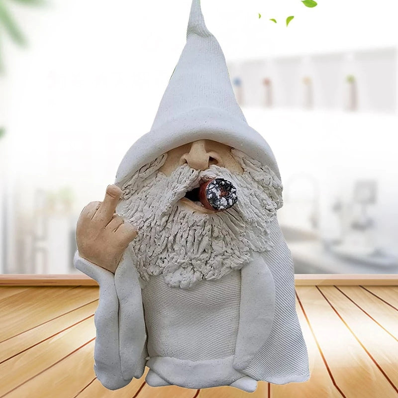 Funny Smoking Dwarf Garden Sculpture Ornaments Scornful Wizard Gnome Statue-xinru