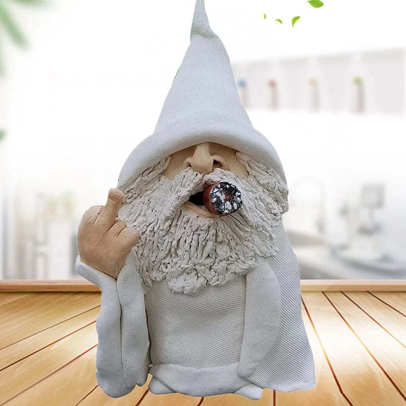 Funny Smoking Dwarf Garden Sculpture Ornaments Scornful Wizard Gnome Statue-xinru