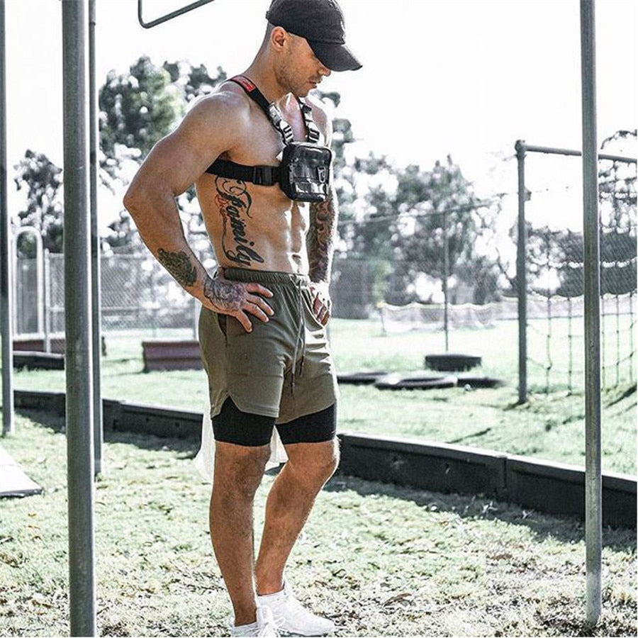 Men Drawstring Waist Sports Shorts With Phone Pocket-xinru