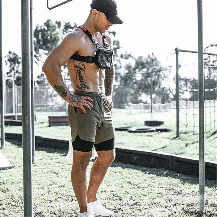 Men Drawstring Waist Sports Shorts With Phone Pocket-xinru