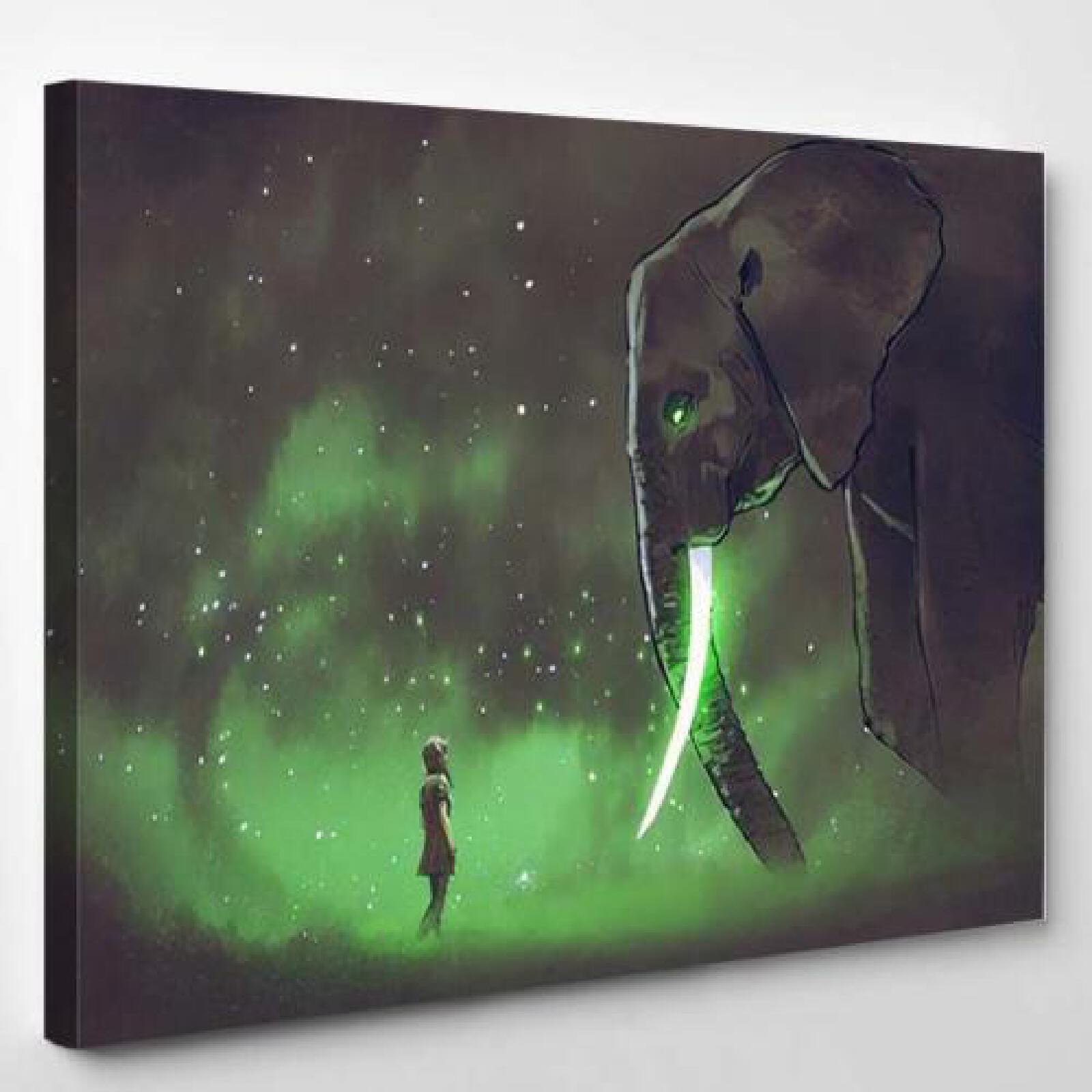 Young Woman Facing Giant Elephant Glowing-xinru shop