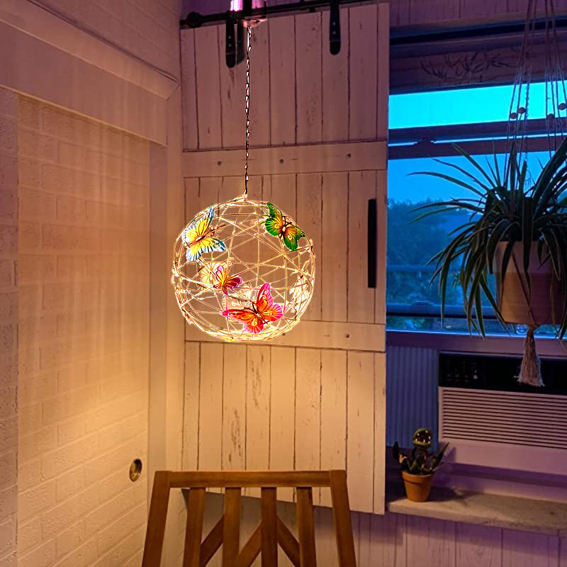 Solar Lighted Hanging Mesh Orb With Colorful Butterflies-xinru