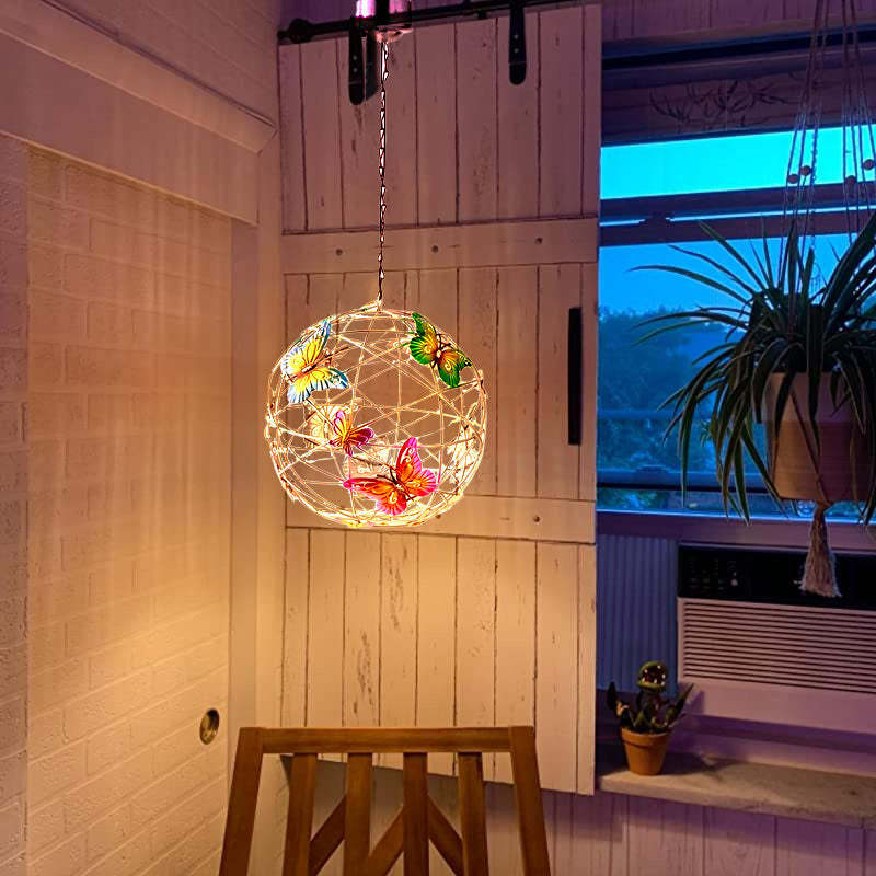 Solar Lighted Hanging Mesh Orb With Colorful Butterflies-xinru