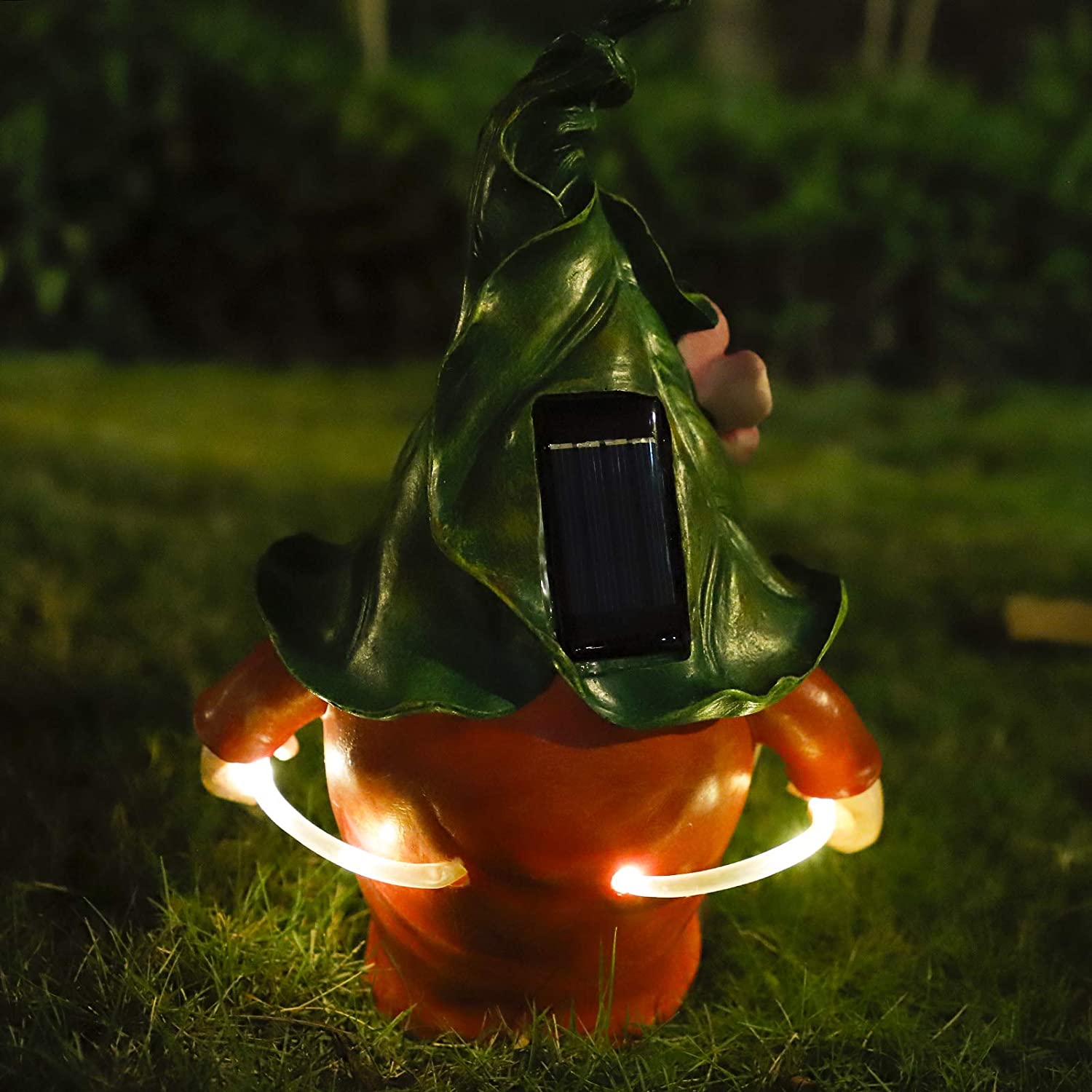 Solar Lamp Garden Gnome Playing Circle Resin Dwarf Statue Outdoor Decoration-xinru