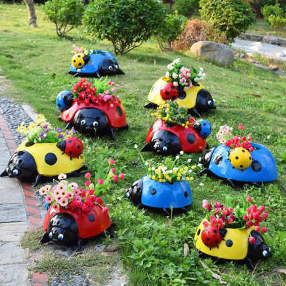 Simulation Metal Ladybug Garden  Flower Pot Ornament-xinru