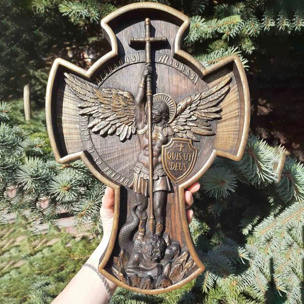 Hand Carved Wood Archangel Michael Solid Wood Carving-xinru